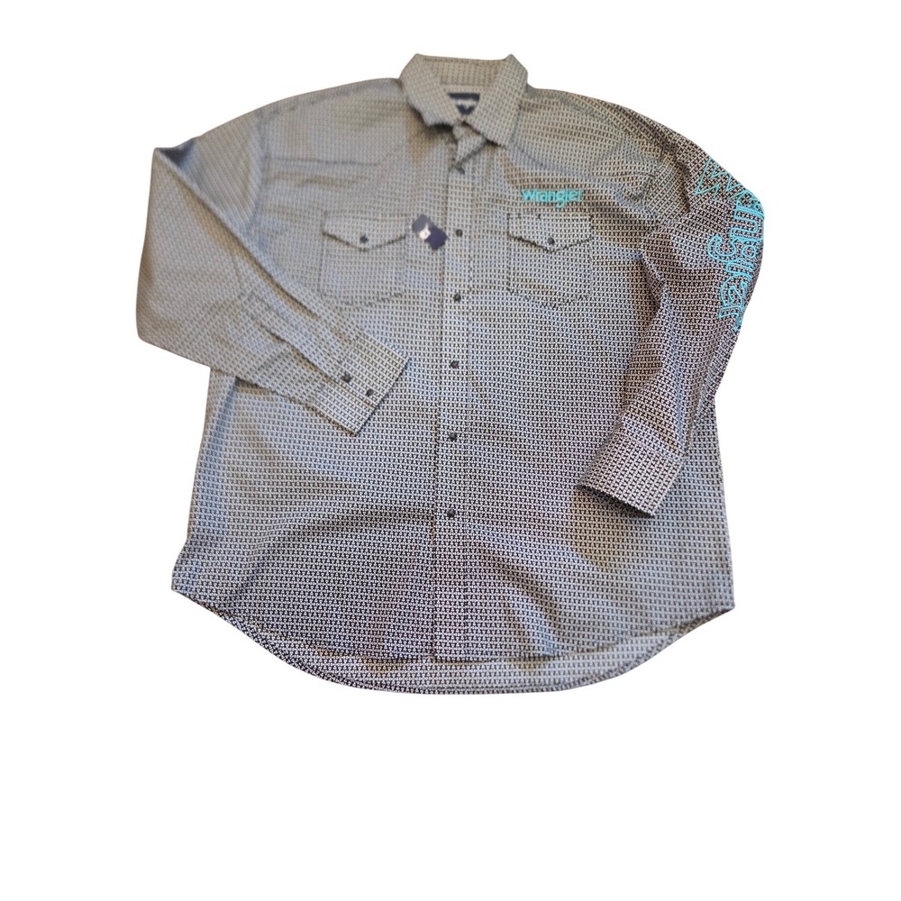 Wrangler Mens Long Sleeve Geometric Print Snap Front Western Shirt Teal‎ Logo XL